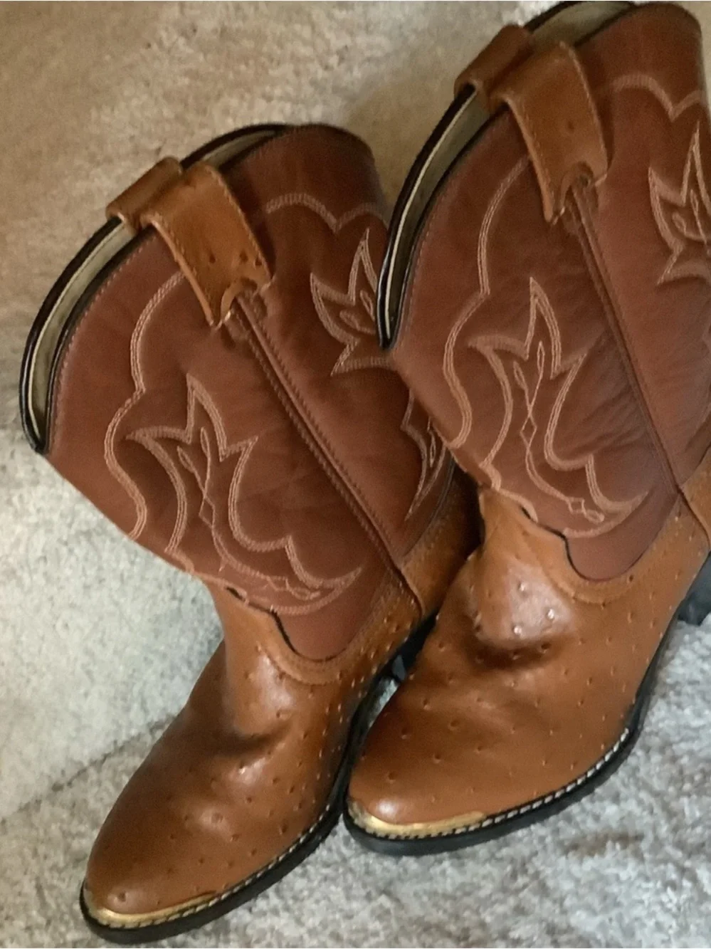 Vintage 1998 Durango Youth Cowboy Boots Tan Western Ostrich Print Size 1.5
